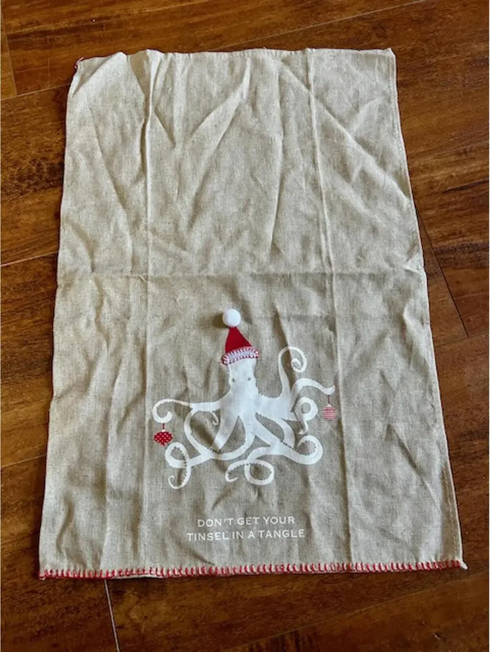 Holiday Octopus Kitchen Towel with Santa Hat Design